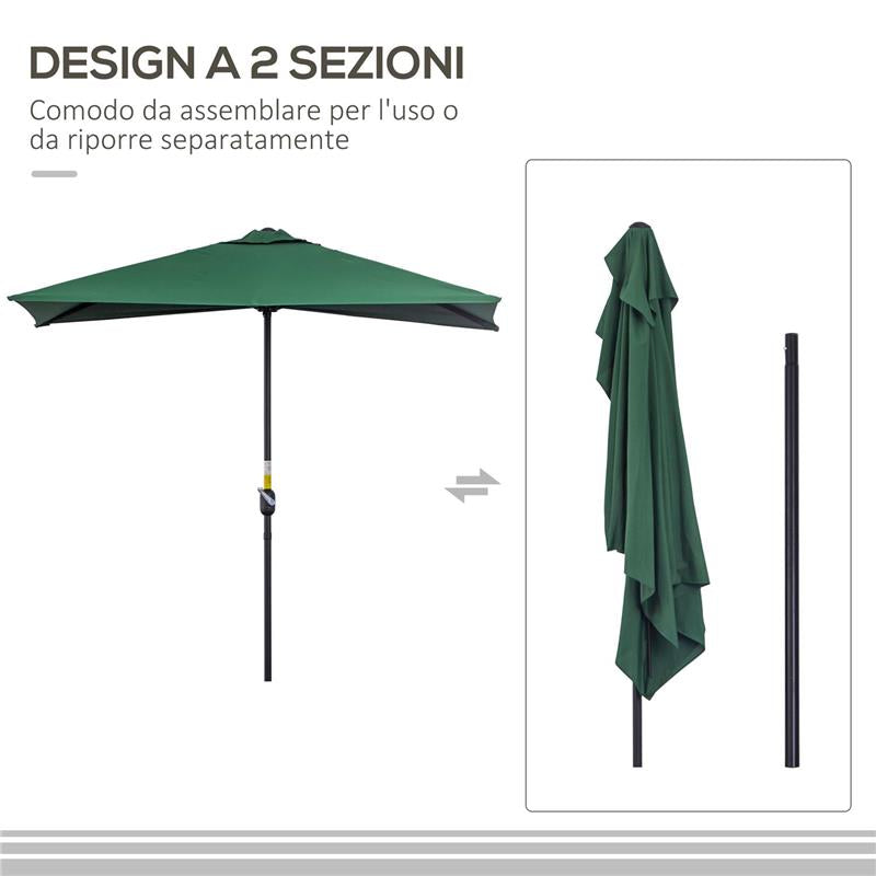 OMBRELLONE DA PARETE MEZZALUNA SALVASPAZIO CON APERTURA A MANOVELLA VERDE