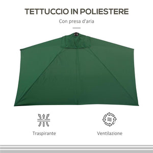 OMBRELLONE DA PARETE MEZZALUNA SALVASPAZIO CON APERTURA A MANOVELLA VERDE
