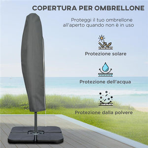 OMBRELLONE DECENTRATO A 6 STECCHE CON MANOVELLA E BASE A CROCE IN METALLO E POLIESTERE Ø 292X247 CM CAFFÈ