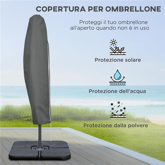OMBRELLONE DECENTRATO A 6 STECCHE CON MANOVELLA E BASE A CROCE IN METALLO E POLIESTERE Ø 292X247 CM CAFFÈ
