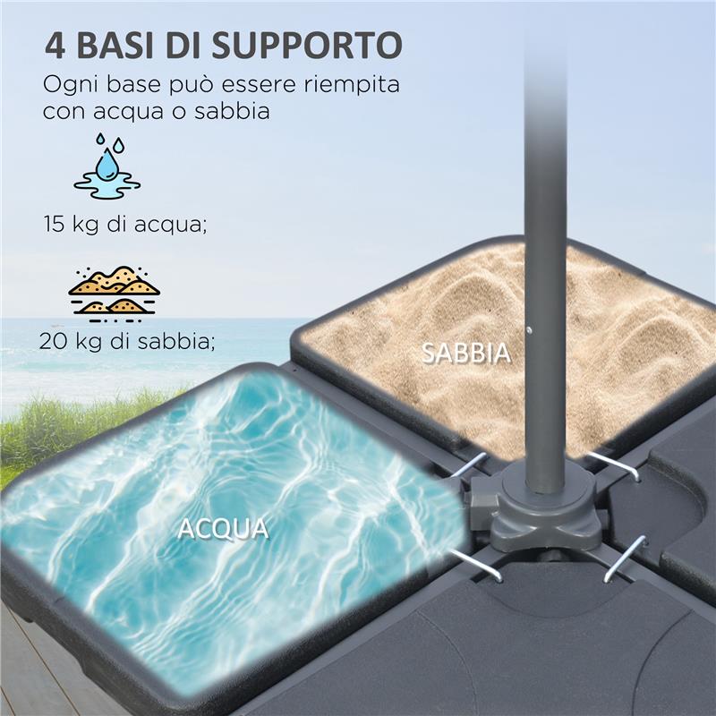 OMBRELLONE DECENTRATO A 6 STECCHE CON MANOVELLA E BASE A CROCE IN METALLO E POLIESTERE Ø 292X247 CM CAFFÈ