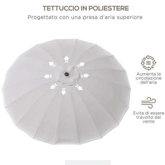 OMBRELLONE DA GIARDINO E TERRAZZA 2.5X2.5 M A MANOVELLA CON 18 STECCHE E INCLINABILE GRIGIO