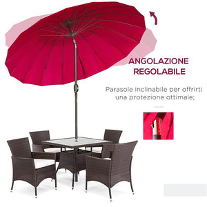 OMBRELLONE ROTONDO PIEGHEVOLE A 18 STECCHE CON MANOVELLA IN METALLO E POLIESTERE Ø 250X240 CM ROSSO VINO