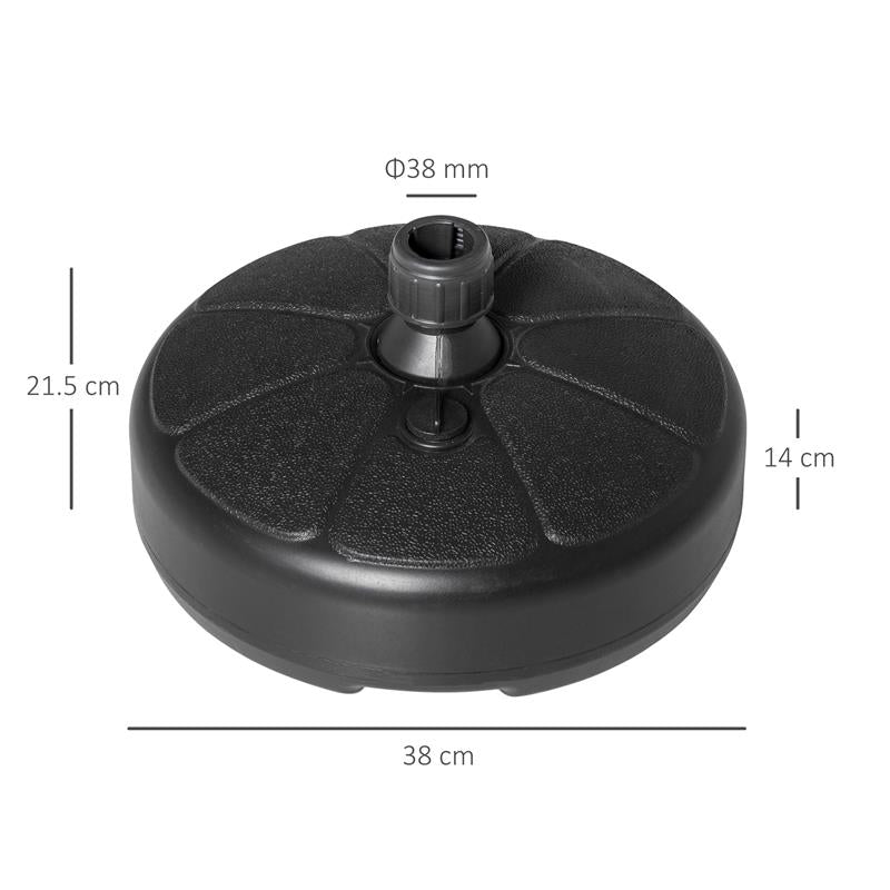 BASE PER OMBRELLONE ROTONDA IN PLASTICA RIEMPIBILE CON ACQUA E SABBIA PER PALI DA 38 MM Ø38 CM NERO