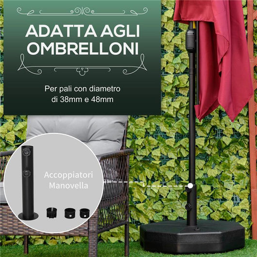 BASE PER OMBRELLONE IN PLASTICA RIEMPIBILE CON ACQUA E SABBIA 28-40 KG PER PALI DA 38-48 MM Ø60 CM NERO