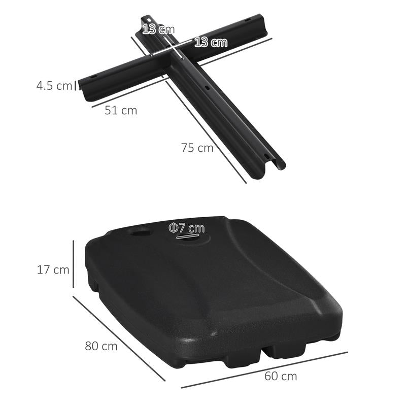 BASE PER OMBRELLONE A BRACCIO RIEMPIBILE FINO A 75 KG CON BASE A T INCLUSA 80X60X17 CM NERO