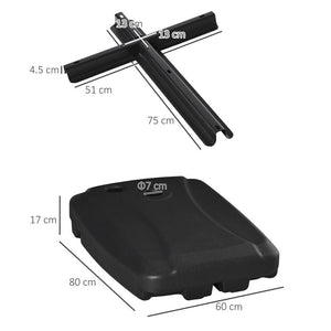 BASE PER OMBRELLONE A BRACCIO RIEMPIBILE FINO A 75 KG CON BASE A T INCLUSA 80X60X17 CM NERO