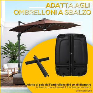 BASE PER OMBRELLONE A BRACCIO RIEMPIBILE FINO A 75 KG CON BASE A T INCLUSA 80X60X17 CM NERO