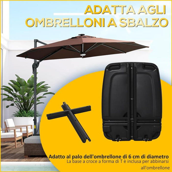 BASE PER OMBRELLONE A BRACCIO RIEMPIBILE FINO A 75 KG CON BASE A T INCLUSA 80X60X17 CM NERO