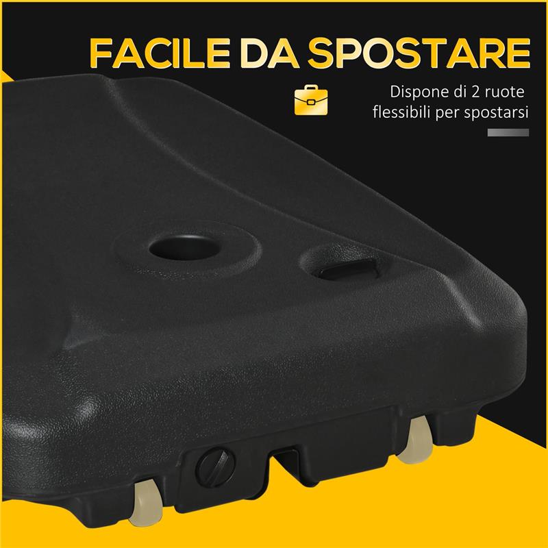 BASE PER OMBRELLONE A BRACCIO RIEMPIBILE FINO A 75 KG CON BASE A T INCLUSA 80X60X17 CM NERO