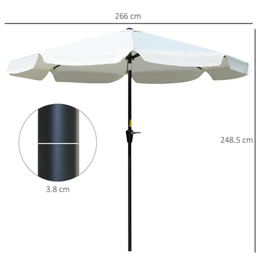 OMBRELLONE ROTONDO INCLINABILE CON MANOVELLA IN ALLUMINIO METALLO E POLIESTERE Ø 266X248.5 CM BIANCO CREMA