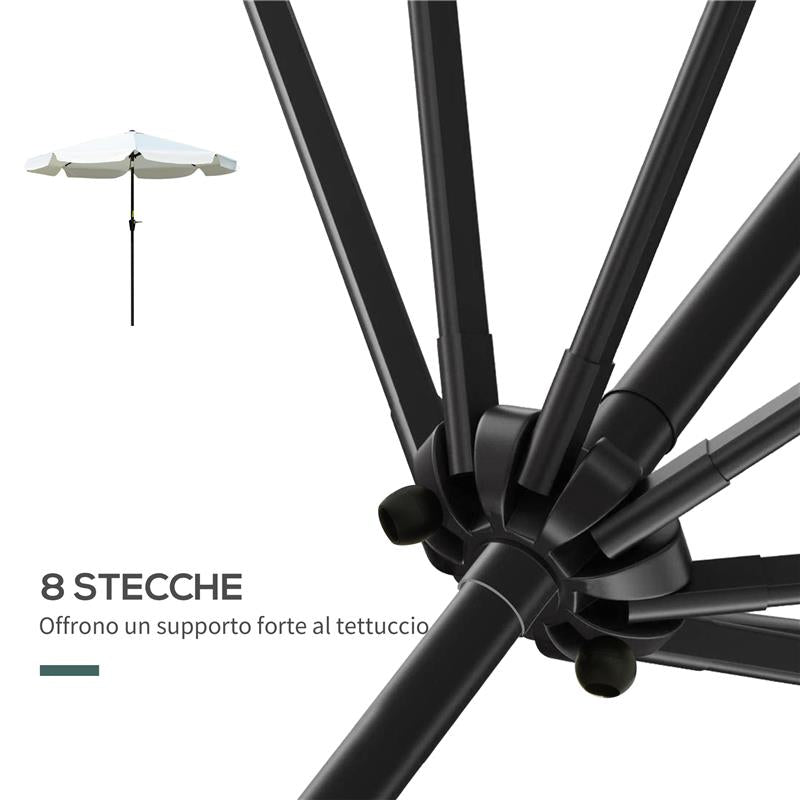 OMBRELLONE ROTONDO INCLINABILE CON MANOVELLA IN ALLUMINIO METALLO E POLIESTERE Ø 266X248.5 CM BIANCO CREMA