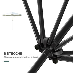 OMBRELLONE ROTONDO INCLINABILE CON MANOVELLA IN ALLUMINIO METALLO E POLIESTERE Ø 266X248.5 CM BIANCO CREMA