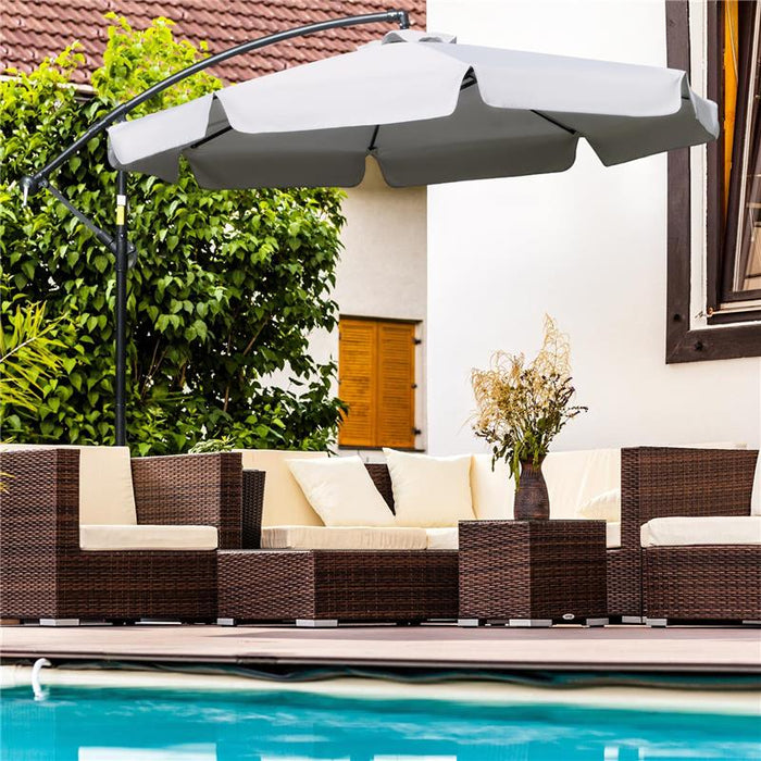 OMBRELLONE DA GIARDINO A BRACCIO CON APERTURA A MANOVELLA IN METALLO E POLIESTERE Ø 2.7X2.7 M GRIGIO CHIARO