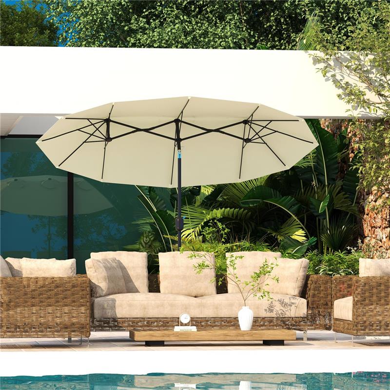 OMBRELLONE DA GIARDINO DOPPIO INCLINABILE CON APERTURA A MANOVELLA 285X147X227 CM BEIGE