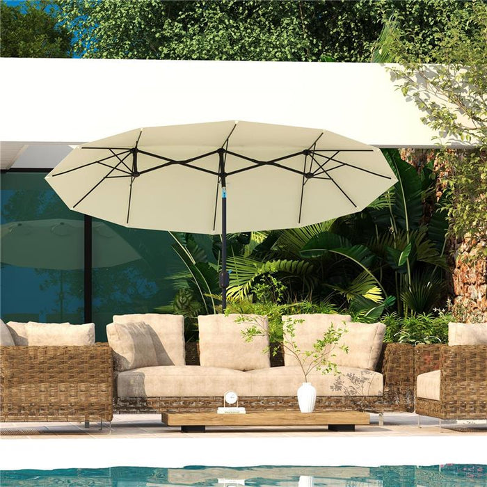 OMBRELLONE DA GIARDINO DOPPIO INCLINABILE CON APERTURA A MANOVELLA 285X147X227 CM BEIGE