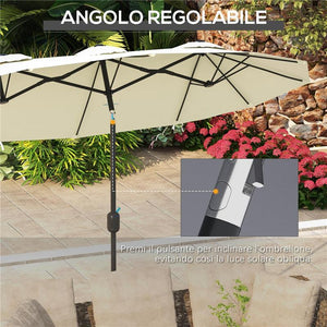 OMBRELLONE DA GIARDINO DOPPIO INCLINABILE CON APERTURA A MANOVELLA 285X147X227 CM BEIGE