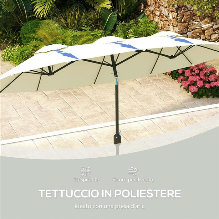OMBRELLONE DA GIARDINO DOPPIO INCLINABILE CON APERTURA A MANOVELLA 285X147X227 CM BEIGE