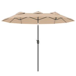 OMBRELLONE DOPPIO INCLINABILE A 45° CON MANOVELLA E PRESE D'ARIA IN ACCIAIO E POLIESTERE 285X147X227 CM CAFFÈ