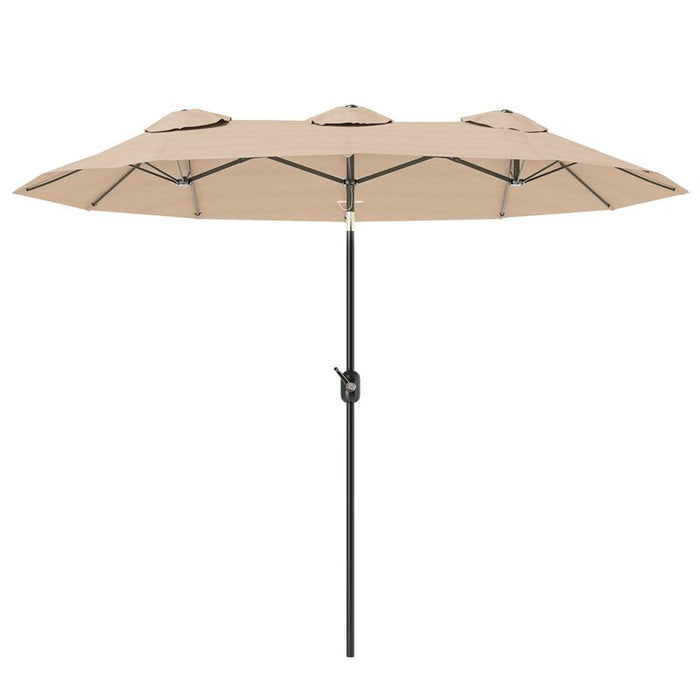 OMBRELLONE DOPPIO INCLINABILE A 45° CON MANOVELLA E PRESE D'ARIA IN ACCIAIO E POLIESTERE 285X147X227 CM CAFFÈ