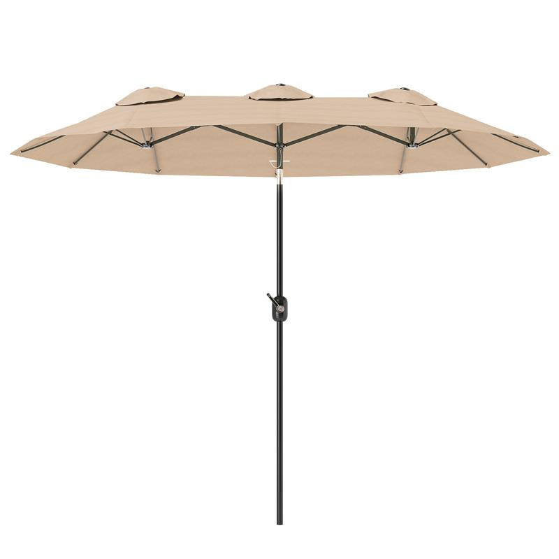 OMBRELLONE DOPPIO INCLINABILE A 45° CON MANOVELLA E PRESE D'ARIA IN ACCIAIO E POLIESTERE 285X147X227 CM CAFFÈ