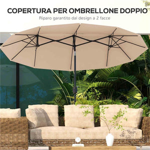 OMBRELLONE DOPPIO INCLINABILE A 45° CON MANOVELLA E PRESE D'ARIA IN ACCIAIO E POLIESTERE 285X147X227 CM CAFFÈ