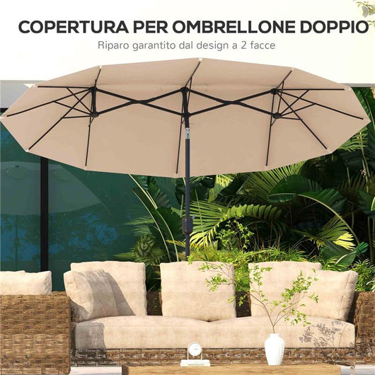 OMBRELLONE DOPPIO INCLINABILE A 45° CON MANOVELLA E PRESE D'ARIA IN ACCIAIO E POLIESTERE 285X147X227 CM CAFFÈ