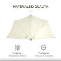 OMBRELLONE SEMICIRCOLARE CON MANOVELLA 20 LUCI LED E PANNELLO SOLARE 265X135X240 CM BEIGE