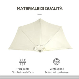 OMBRELLONE SEMICIRCOLARE CON MANOVELLA 20 LUCI LED E PANNELLO SOLARE 265X135X240 CM BEIGE