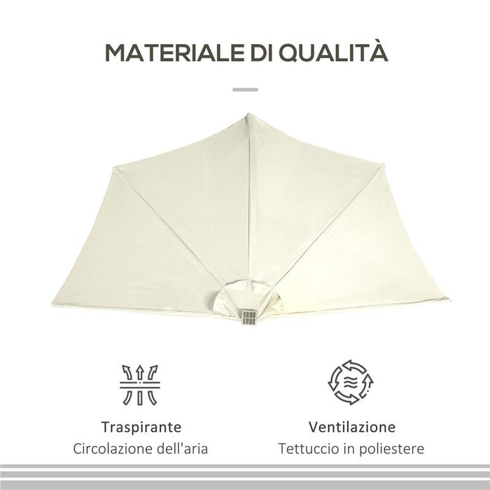 OMBRELLONE SEMICIRCOLARE CON MANOVELLA 20 LUCI LED E PANNELLO SOLARE 265X135X240 CM BEIGE