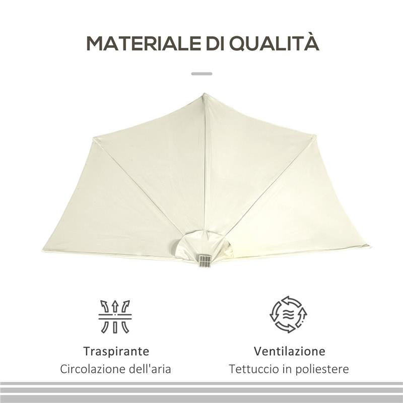 OMBRELLONE SEMICIRCOLARE CON MANOVELLA 20 LUCI LED E PANNELLO SOLARE 265X135X240 CM BEIGE