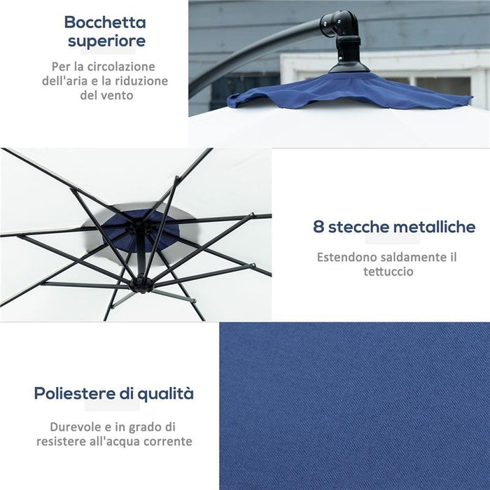 OMBRELLONE DA GIARDINO A BRACCIO 3X2 M CON MANOVELLA METALLO E POLIESTERE BLU SCURO E CREMA