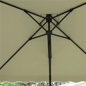 OMBRELLONE DECENTRATO 2.5X2.5 M CON BASE A CROCE E APERTURA A MANOVELLA IN METALLO E POLIESTERE BEIGE