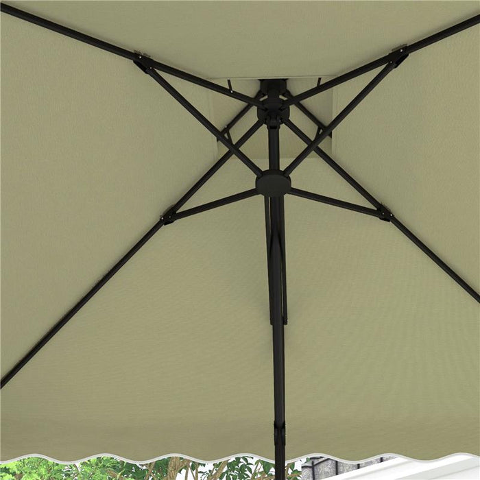 OMBRELLONE DECENTRATO 2.5X2.5 M CON BASE A CROCE E APERTURA A MANOVELLA IN METALLO E POLIESTERE BEIGE