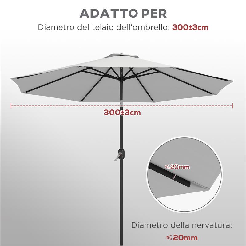 TELO PER OMBRELLONE DA Ø 295 CM IN POLIESTERE BIANCO RESISTENTE ALL'ACQUA CON PRESA D'ARIA SUPERIORE