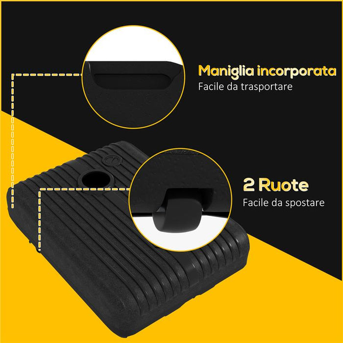 BASE OMBRELLONE GIARDINO RIEMPIBILE CON ACQUA E SABBIA 70-90 KG RUOTE E MANIGLIA IN HDPE 80X60 CM NERO