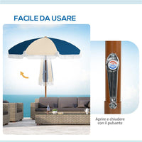 OMBRELLONE ROTONDO E INCLINABILE A 8 STECCHE CON MANOVELLA IN POLIESTERE E ACCIAIO Ø 213X234 CM BLU E BEIGE