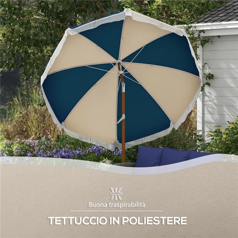 OMBRELLONE ROTONDO E INCLINABILE A 8 STECCHE CON MANOVELLA IN POLIESTERE E ACCIAIO Ø 213X234 CM BLU E BEIGE