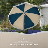OMBRELLONE ROTONDO E INCLINABILE A 8 STECCHE CON MANOVELLA IN POLIESTERE E ACCIAIO Ø 213X234 CM BLU E BEIGE