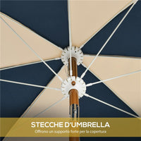 OMBRELLONE ROTONDO E INCLINABILE A 8 STECCHE CON MANOVELLA IN POLIESTERE E ACCIAIO Ø 213X234 CM BLU E BEIGE