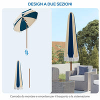 OMBRELLONE ROTONDO E INCLINABILE A 8 STECCHE CON MANOVELLA IN POLIESTERE E ACCIAIO Ø 213X234 CM BLU E BEIGE