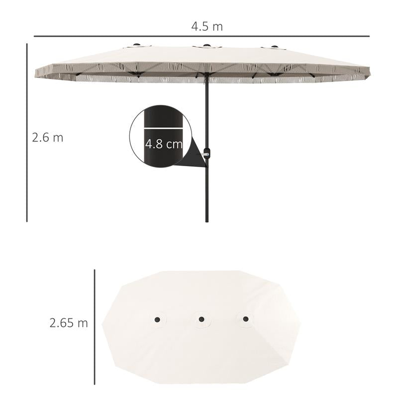 OMBRELLONE DOPPIO A 12 STECCHE CON MANOVELLA IN POLIESTERE E ACCIAIO 450X265X260 CM BIANCO CREMA