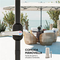 OMBRELLONE DOPPIO A 12 STECCHE CON MANOVELLA IN POLIESTERE E ACCIAIO 450X265X260 CM BIANCO CREMA