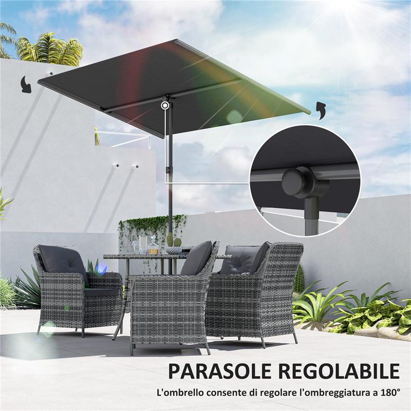 OMBRELLONE PER ESTERNI 1.5X2 M GIREVOLE A 180° IN POLIESTERE E ALLUMINIO 150X205X120-215 CM GRIGIO SCURO