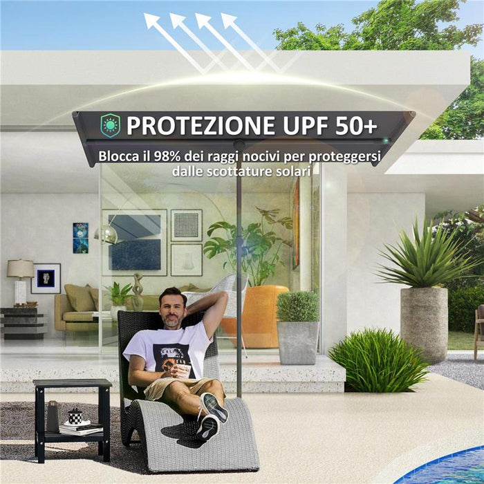 OMBRELLONE PER ESTERNI 1.5X2 M GIREVOLE A 180° IN POLIESTERE E ALLUMINIO 150X205X120-215 CM GRIGIO SCURO