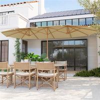 OMBRELLONE DOPPIO CON APERTURA A MANOVELLA IN ACCIAIO INOX E POLIESTERE 455X265X238 CM BEIGE