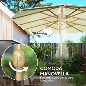 OMBRELLONE DOPPIO CON APERTURA A MANOVELLA IN ACCIAIO INOX E POLIESTERE 455X265X238 CM BEIGE