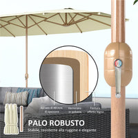 OMBRELLONE DOPPIO CON APERTURA A MANOVELLA IN ACCIAIO INOX E POLIESTERE 455X265X238 CM BEIGE