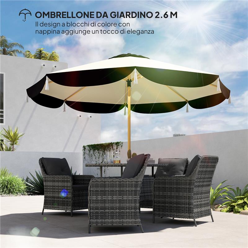 OMBRELLONE DA GIARDINO Ø 2.6 M CON COPERTURA UV50+ PRESA D'ARIA E 8 STECCHE BEIGE