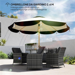 OMBRELLONE DA GIARDINO Ø 2.6 M CON COPERTURA UV50+ PRESA D'ARIA E 8 STECCHE BEIGE